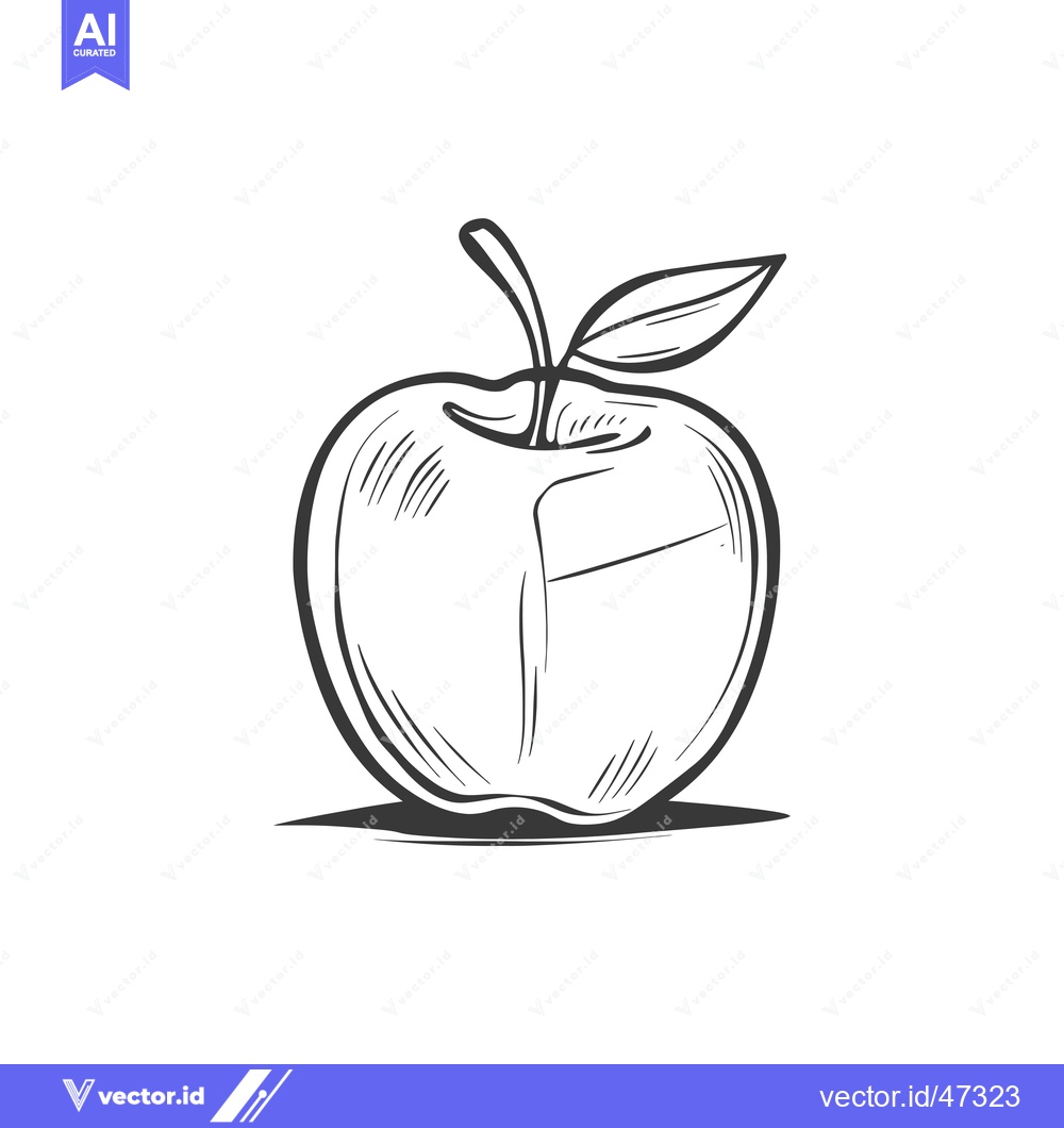 Premium Vector of Hand-Drawn Sketch of a Whole Apple with a Leaf
