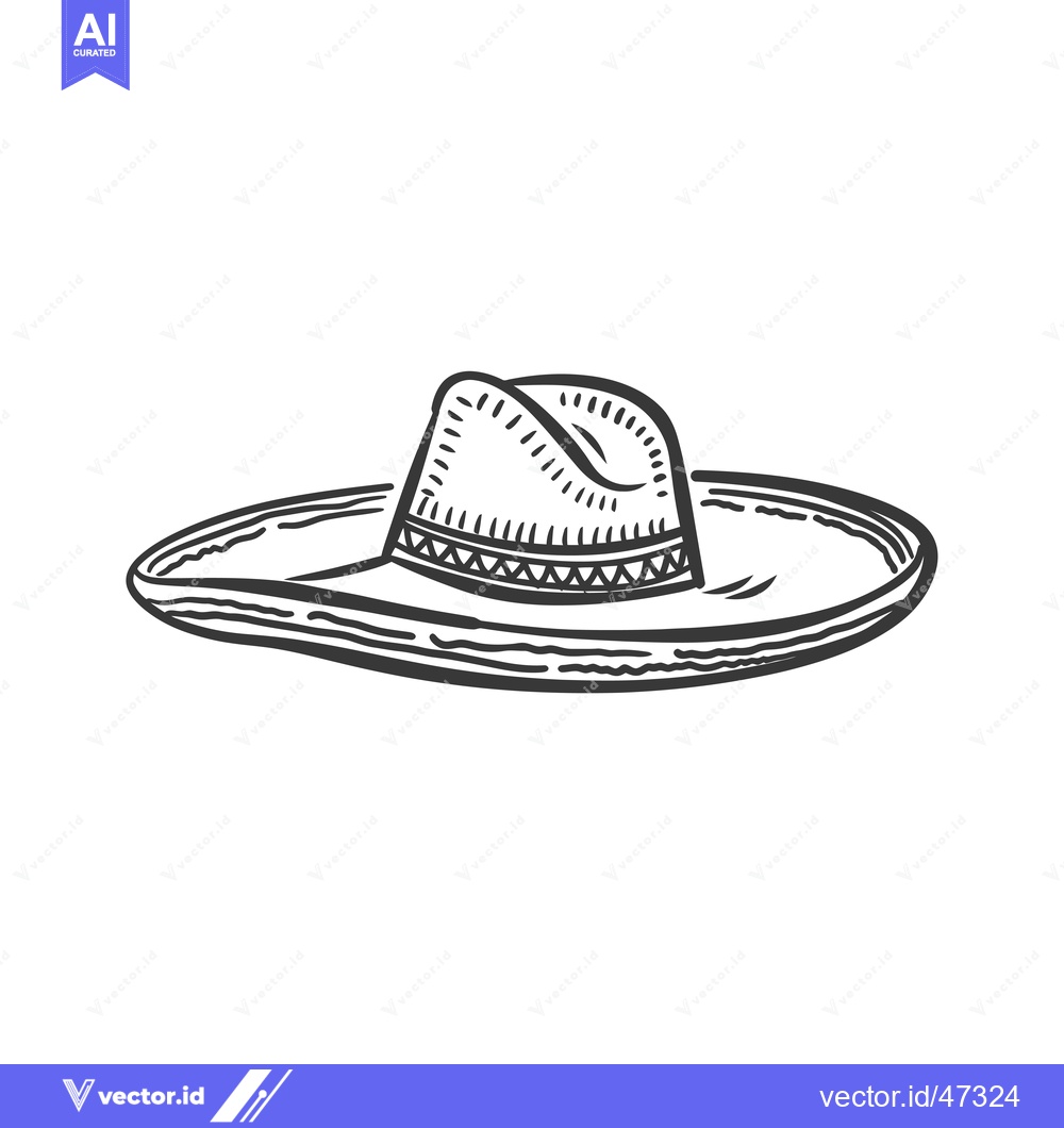 Premium Vector of Hand-Drawn Sketch of a Wide-Brimmed Hat with Decorative Trim
