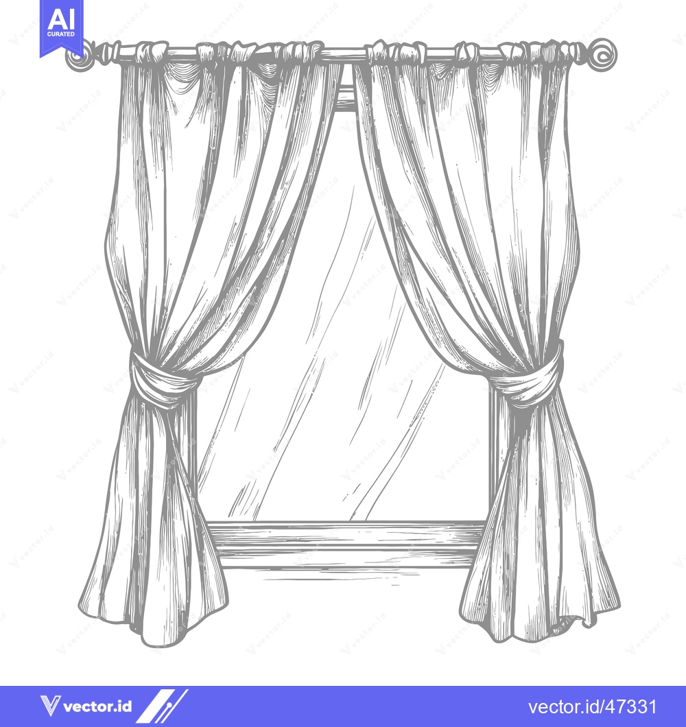 Premium Vector dari Hand-drawn sketch of a window with curtains