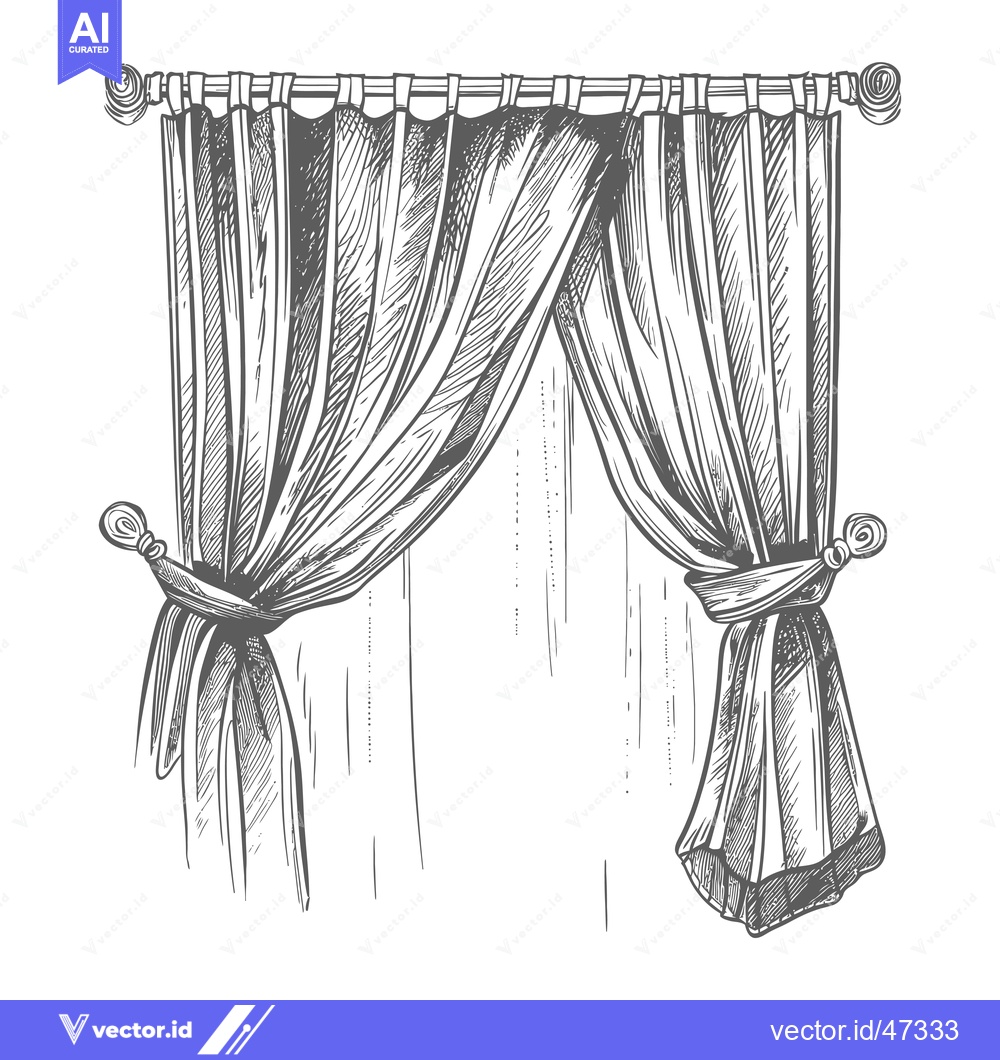 Premium Vector dari Hand-drawn sketch of a window with draped curtains