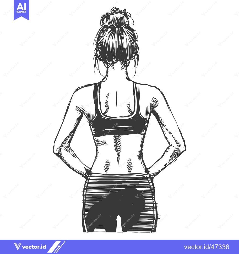 Premium Vector dari Hand-drawn sketch of a woman from behind in workout clothes