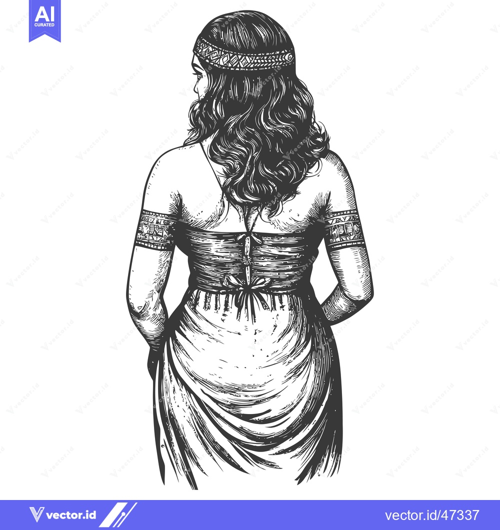 Premium Vector dari Hand-Drawn Sketch of a Woman in a Dress Facing Away from the Viewer