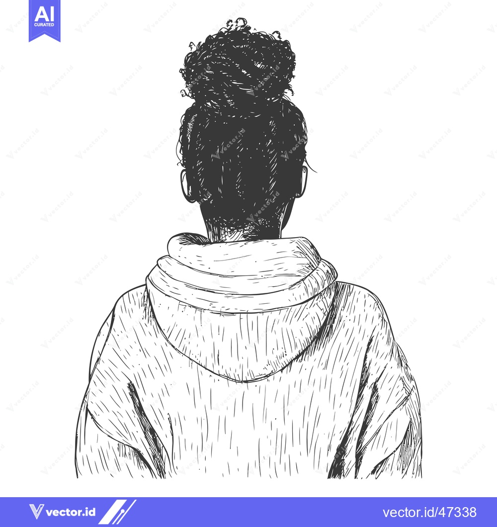 Premium Vector of Hand-Drawn Sketch of a Woman in a Hoodie with her Hair in a Bun