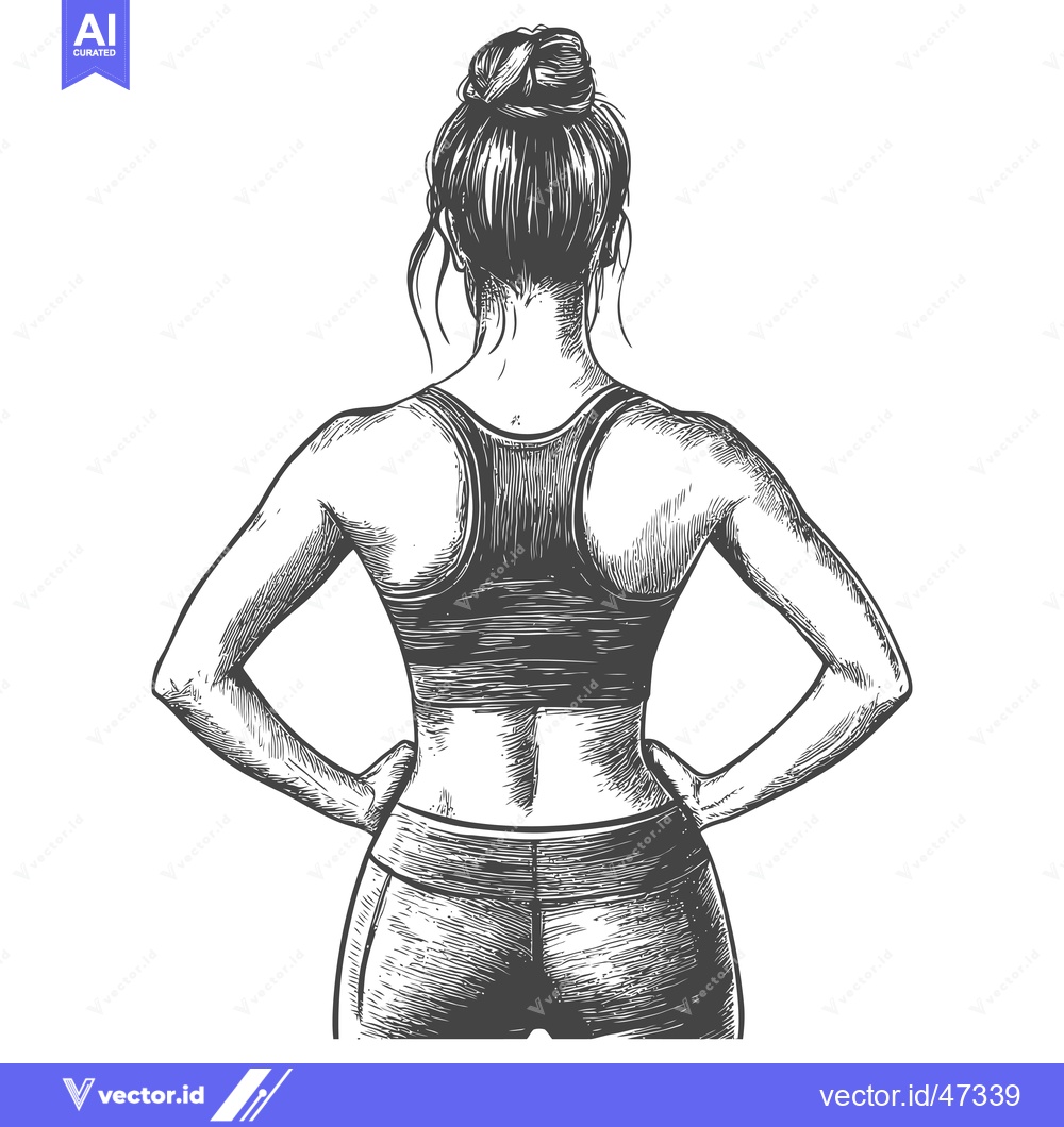 Premium Vector dari Hand-drawn Sketch of a Woman in a Sports Bra and Leggings from Behind