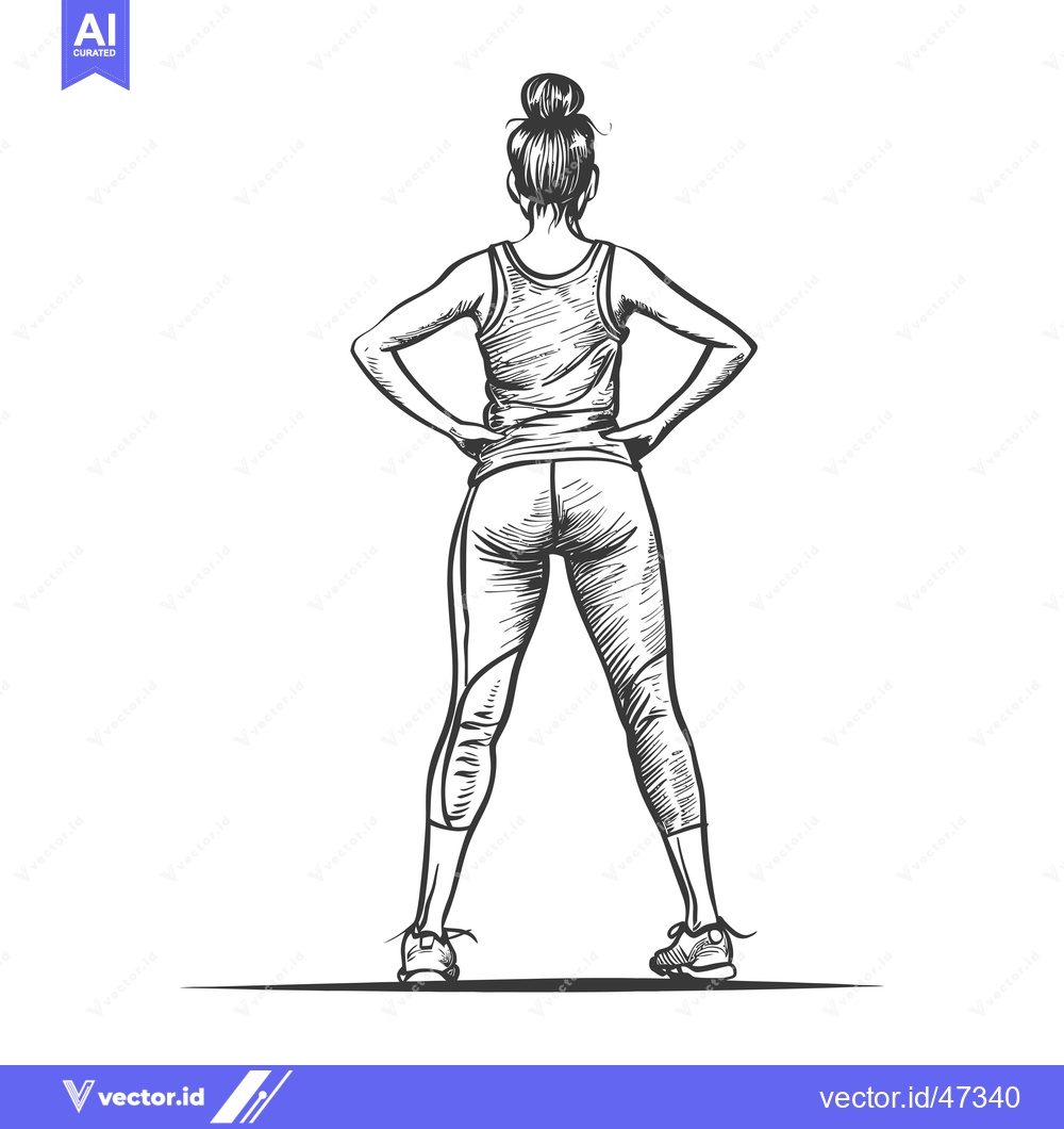 Premium Vector of Hand-drawn sketch of a woman in athletic wear, facing away from the vi