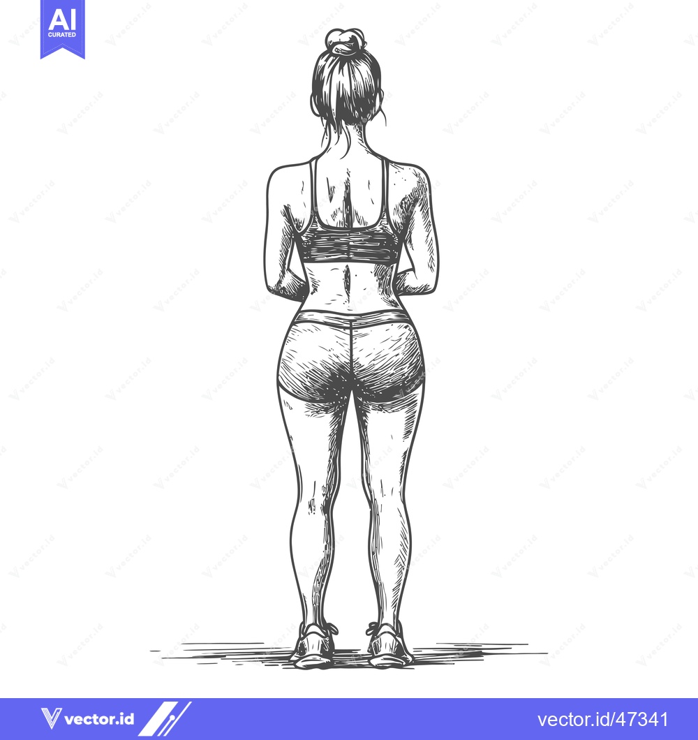 Premium Vector of Hand-drawn sketch of a woman in athletic wear standing with her back t