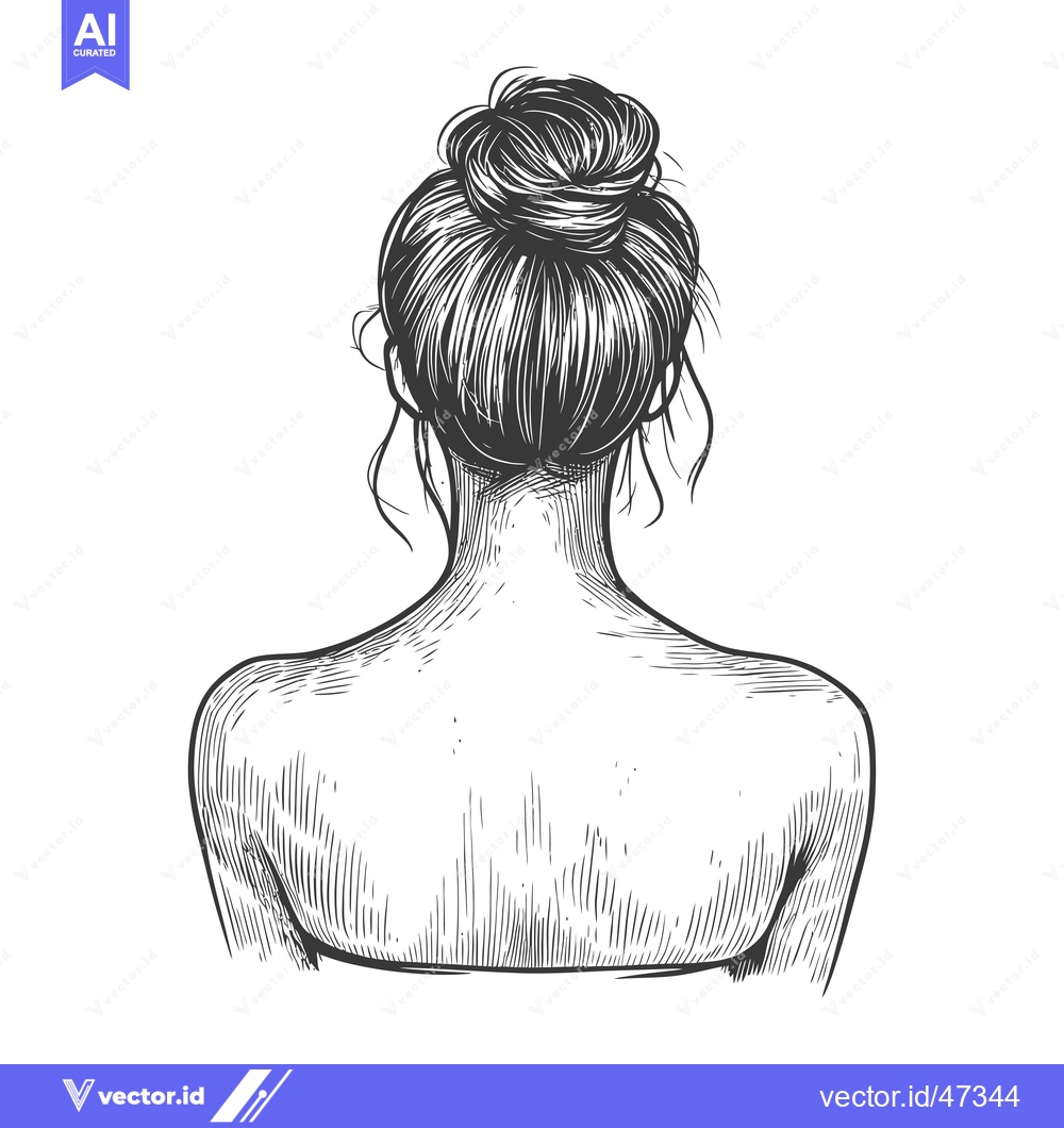 Premium Vector of Hand-Drawn Sketch of a Woman's Back with a Bun Hairstyle