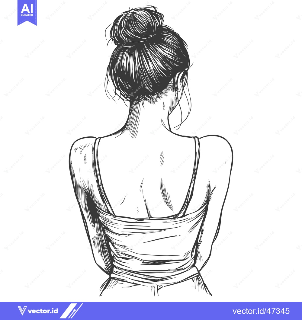 Premium Vector dari Hand-Drawn Sketch of a Woman's Back with Hair in a Bun