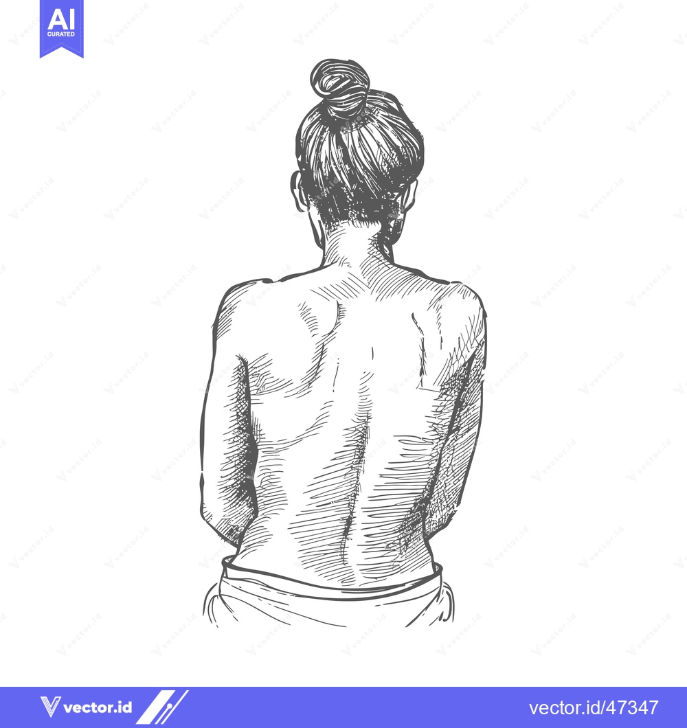 Premium Vector dari Hand-drawn sketch of a woman's bare back with a bun hairstyle