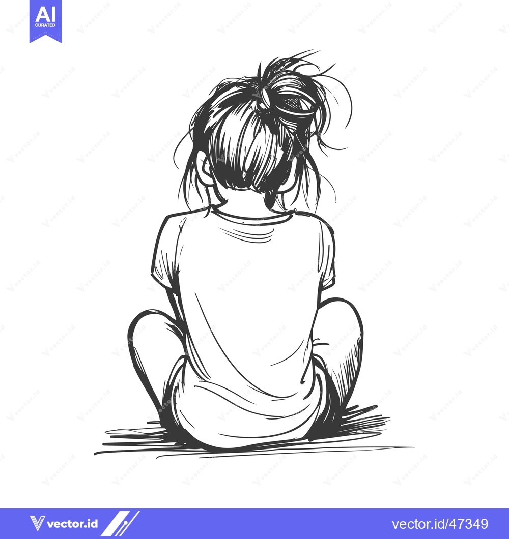 Premium Vector of Hand-Drawn Sketch of a Woman Sitting with Her Back Turned