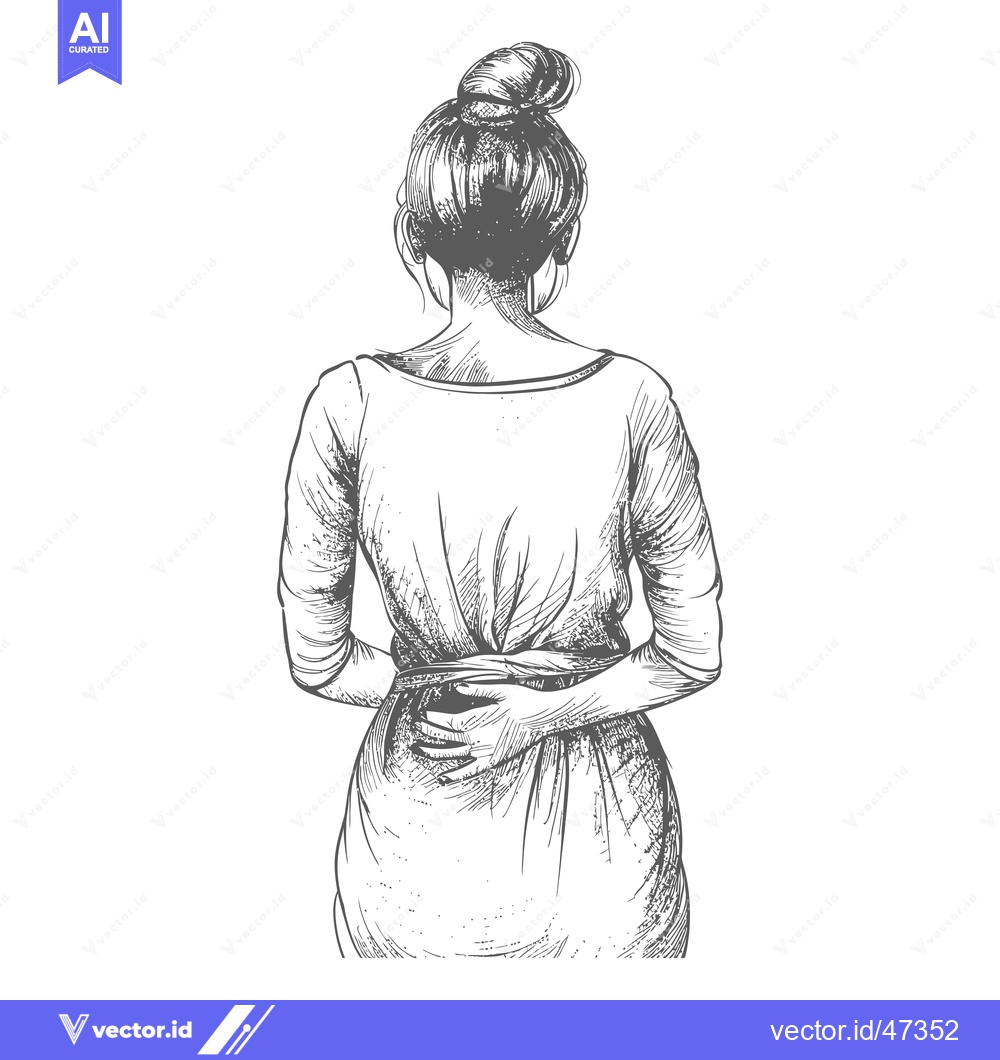 Premium Vector dari Hand-Drawn Sketch of a Woman with a Bun Facing Away