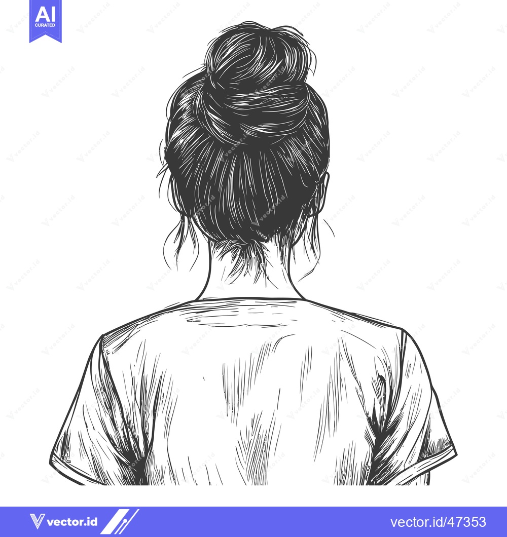 Premium Vector of Hand-drawn sketch of a woman with a bun hairstyle from behind