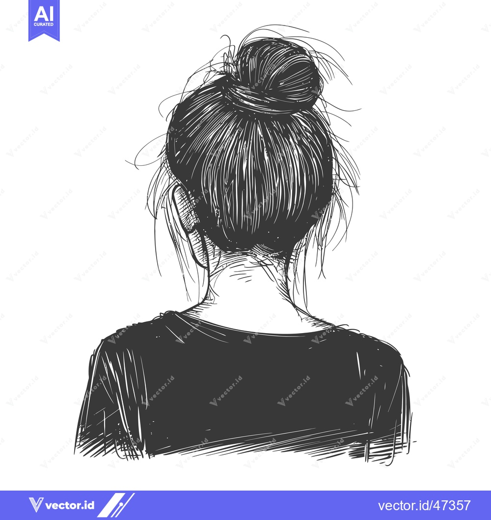 Premium Vector dari Hand-Drawn Sketch of a Woman with Hair in a Bun, Viewed from Behind