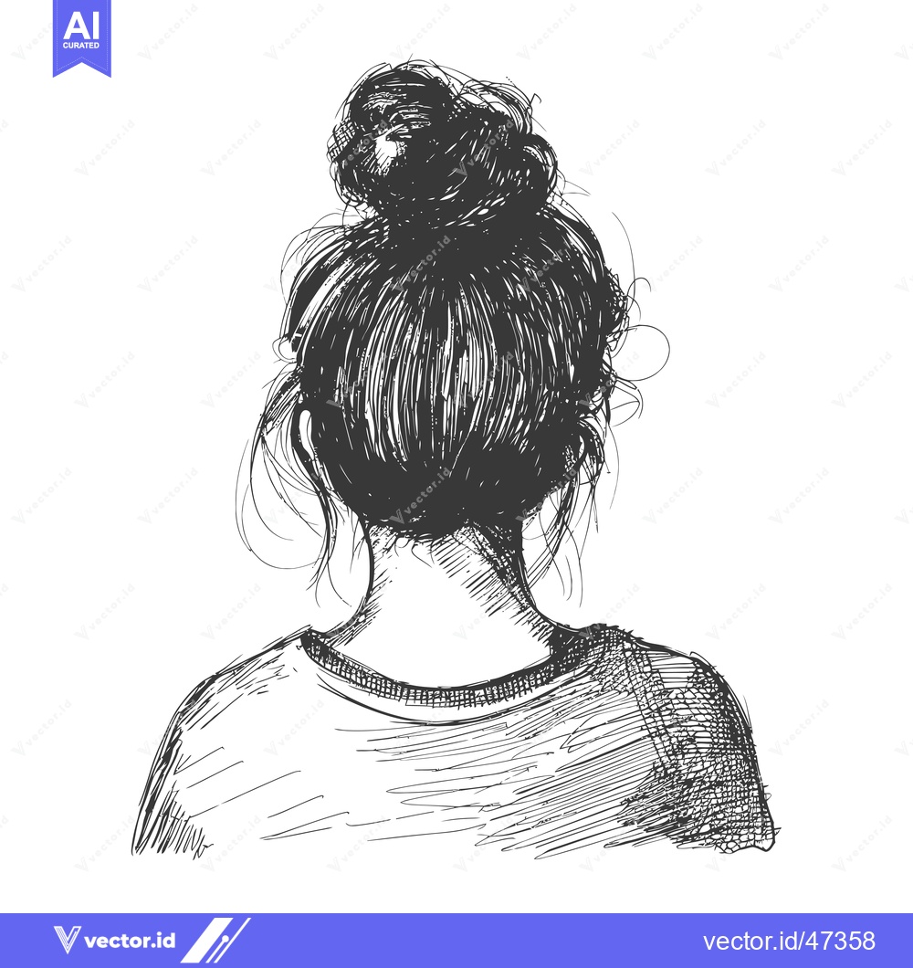Premium Vector dari Hand-drawn sketch of a woman with her hair in a bun, seen from behind