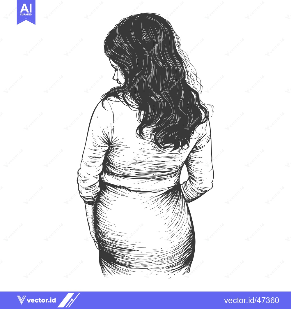 Premium Vector dari Hand-drawn sketch of a woman with long hair, viewed from behind