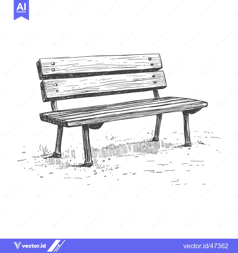Premium Vector dari Hand-Drawn Sketch of a Wooden Bench in a Grassy Area