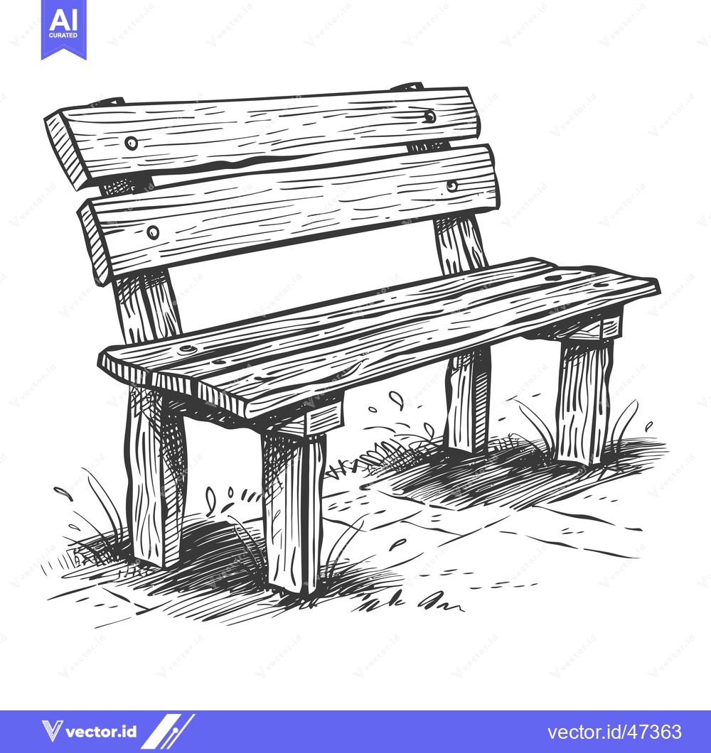 Premium Vector dari Hand-Drawn Sketch of a Wooden Bench in a Park Setting