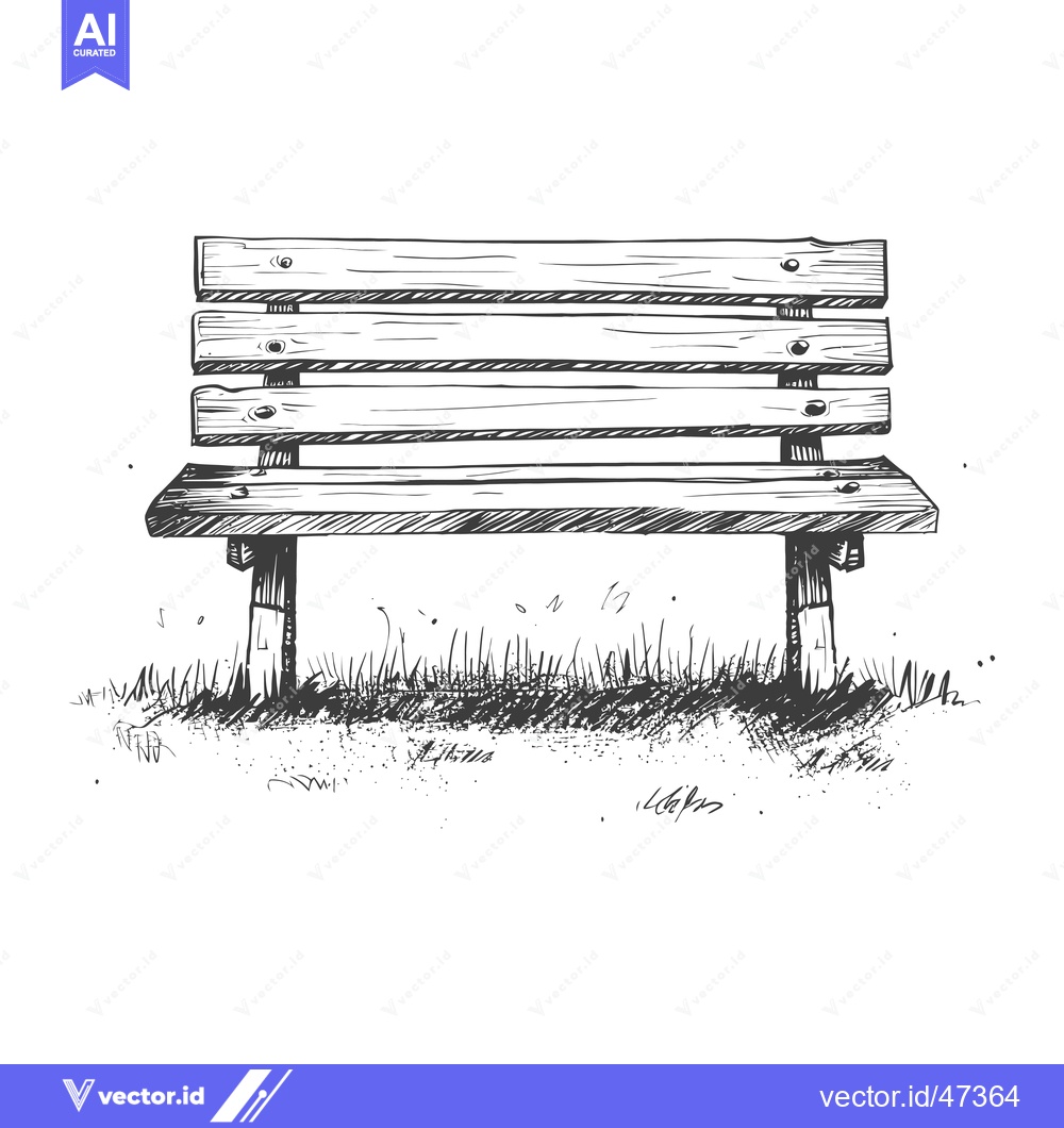 Premium Vector of Hand-Drawn Sketch of a Wooden Bench in Grass