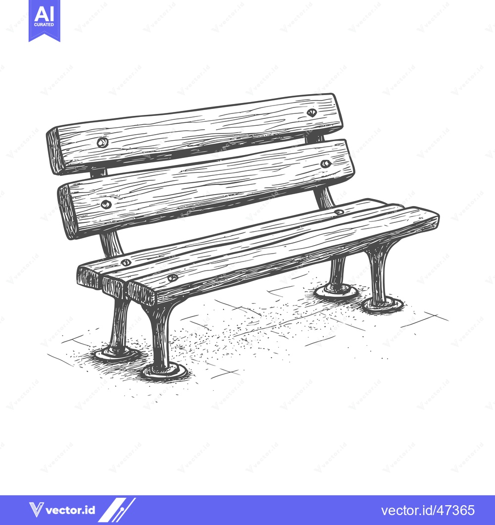 Premium Vector of Hand-Drawn Sketch of a Wooden Bench on a Tile Pavement