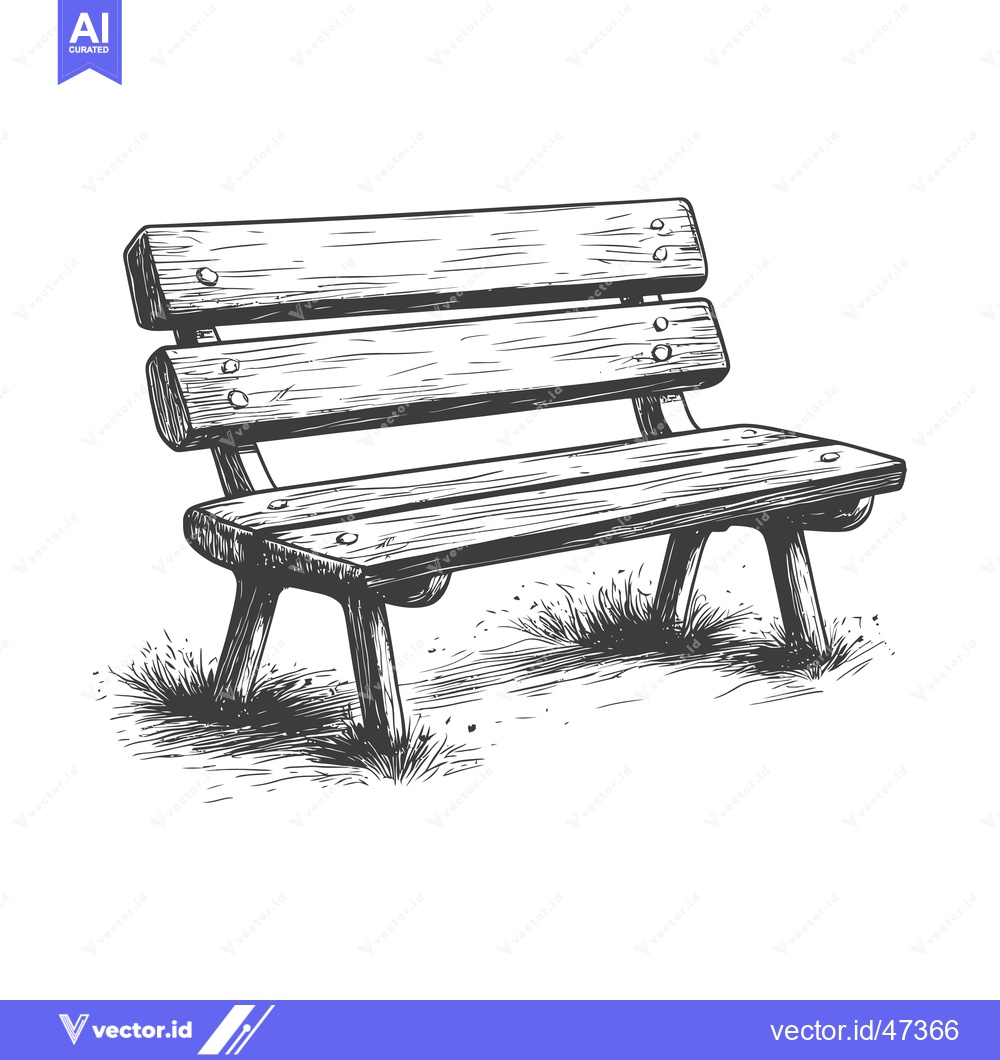 Premium Vector dari Hand-Drawn Sketch of a Wooden Bench with Grass