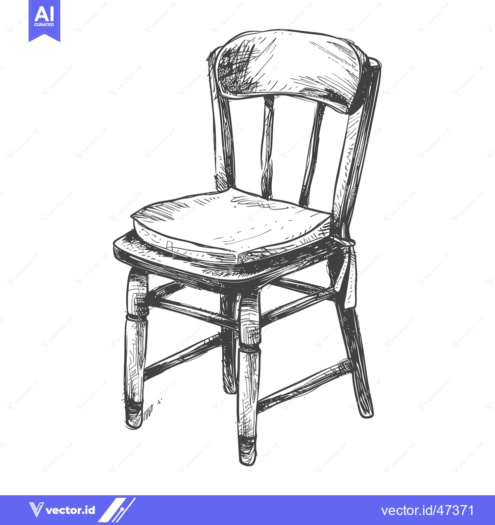 Premium Vector dari Hand-drawn sketch of a wooden chair with a cushioned seat