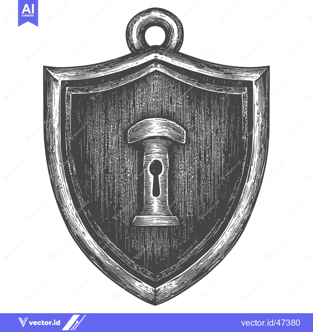 Premium Vector of Hand-Drawn Sketch of a Wooden Shield with a Keyhole