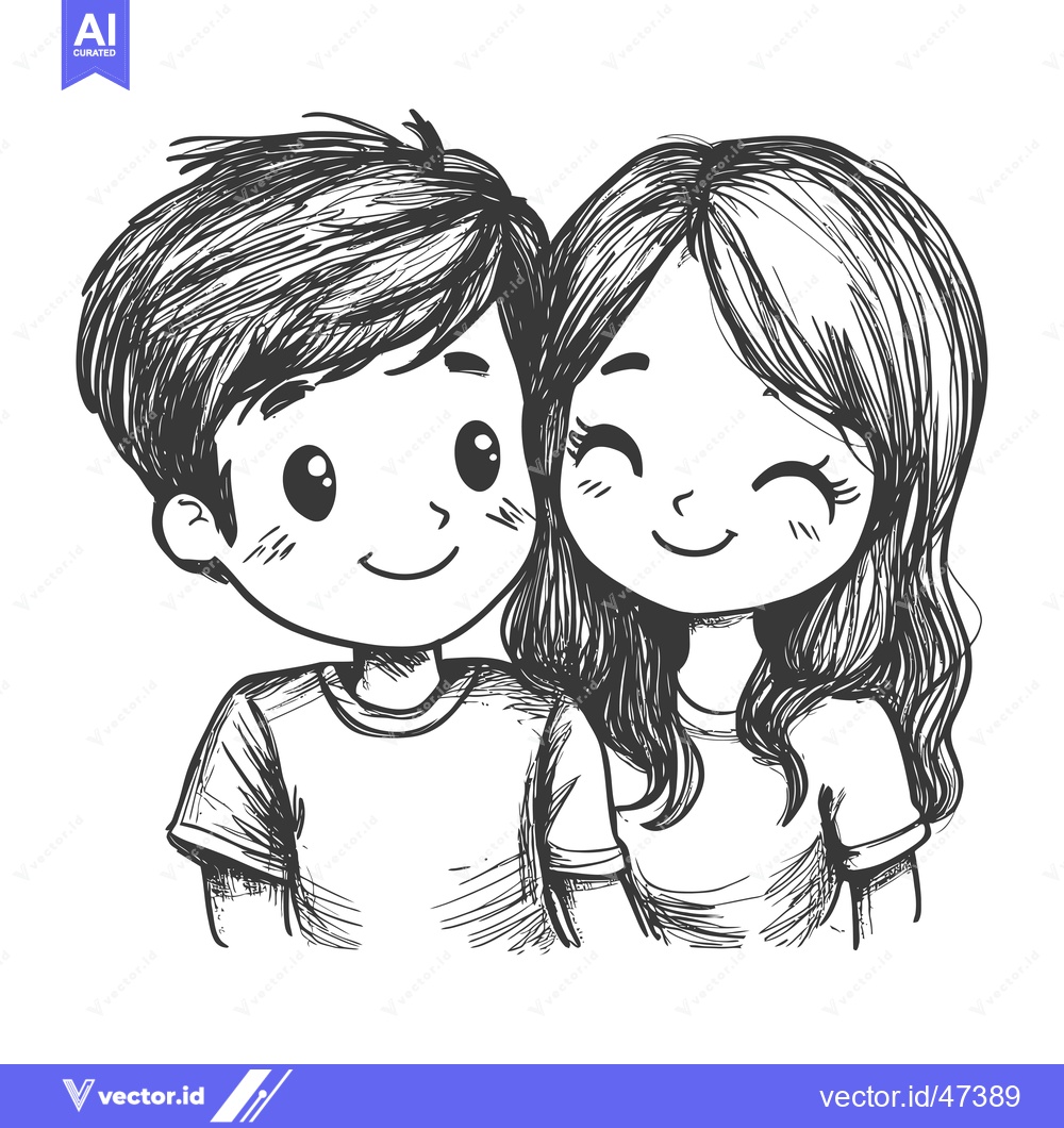 Premium Vector of Hand-drawn sketch of a young couple smiling and embracing