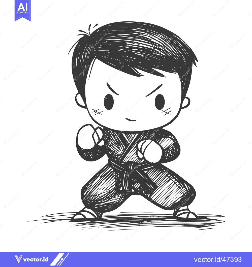 Premium Vector dari Hand-drawn Sketch of a Young Karateka in a Fighting Stance