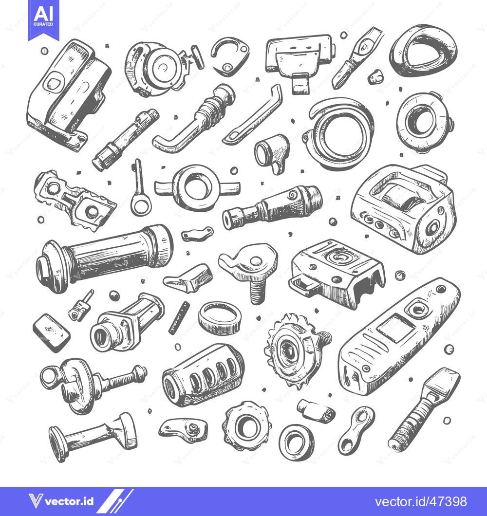 Premium Vector dari Hand-Drawn Sketch of Bike Parts and Accessories