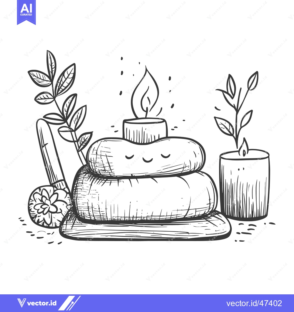 Premium Vector of Hand-Drawn Sketch of Candles, Stones, and Leaves