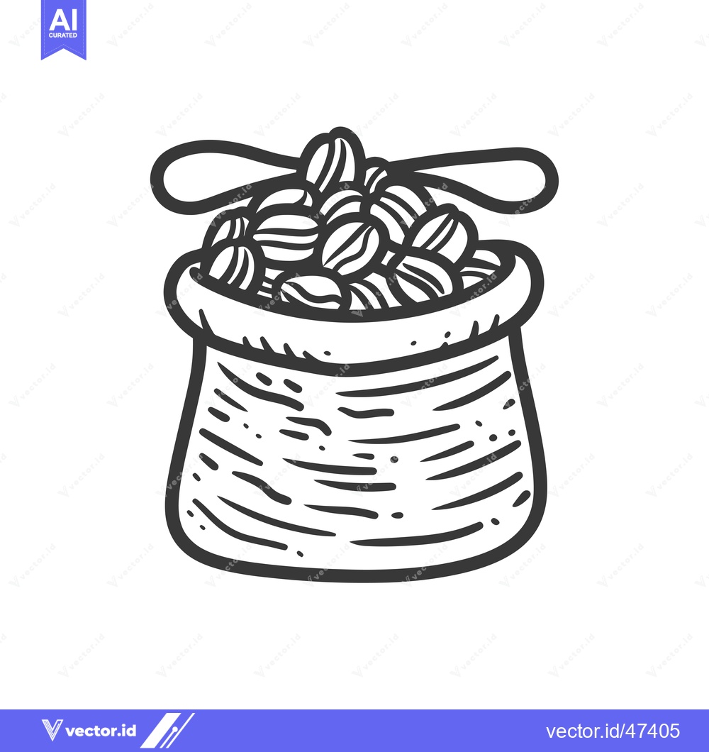 Premium Vector dari Hand-Drawn Sketch of Coffee Beans in a Bag