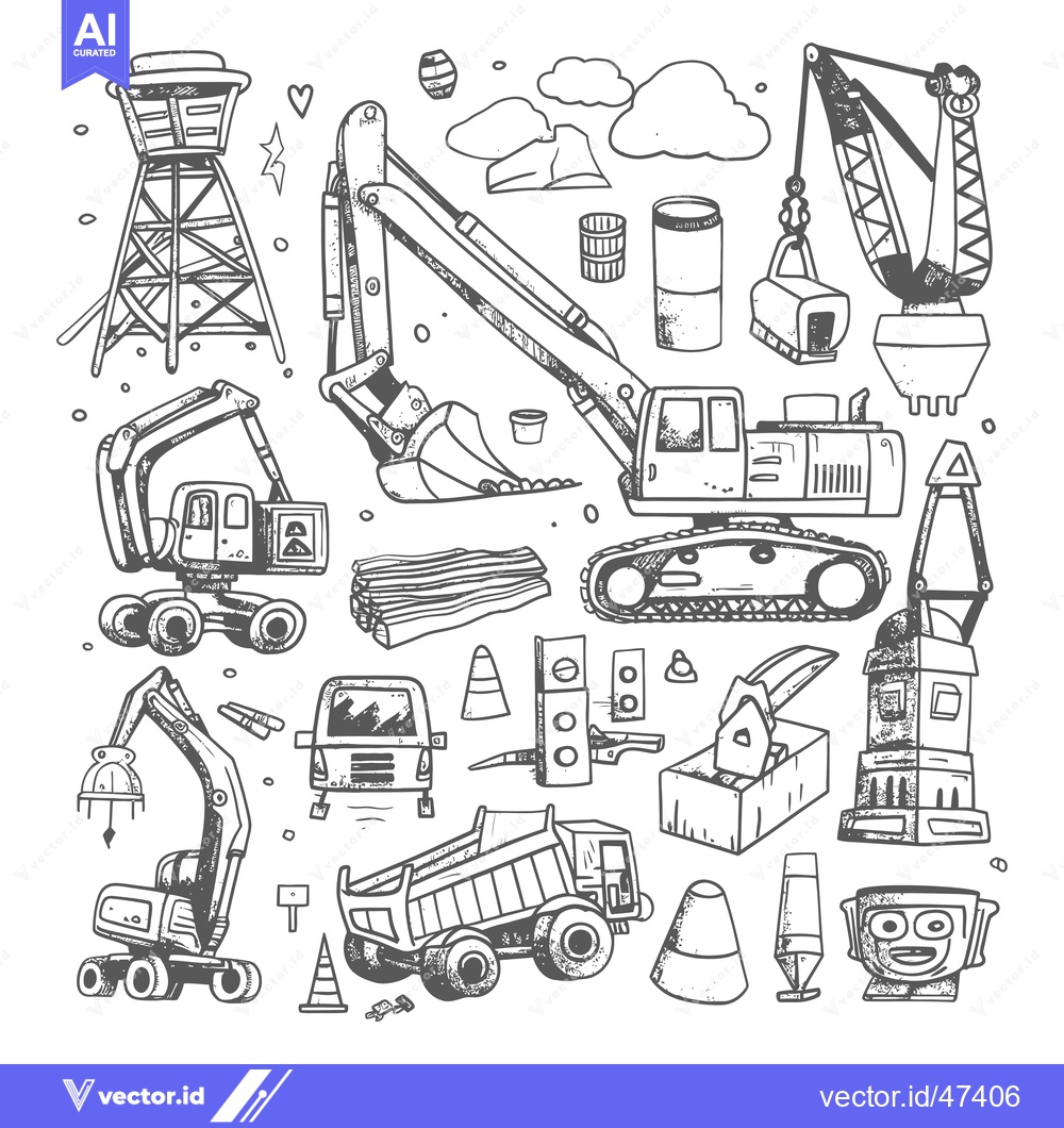 Premium Vector of Hand-Drawn Sketch of Construction Equipment and Objects