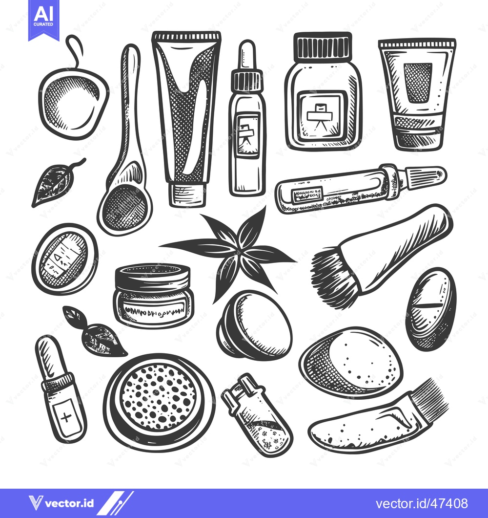 Premium Vector of Hand-Drawn Sketch of Cosmetic Products and Tools