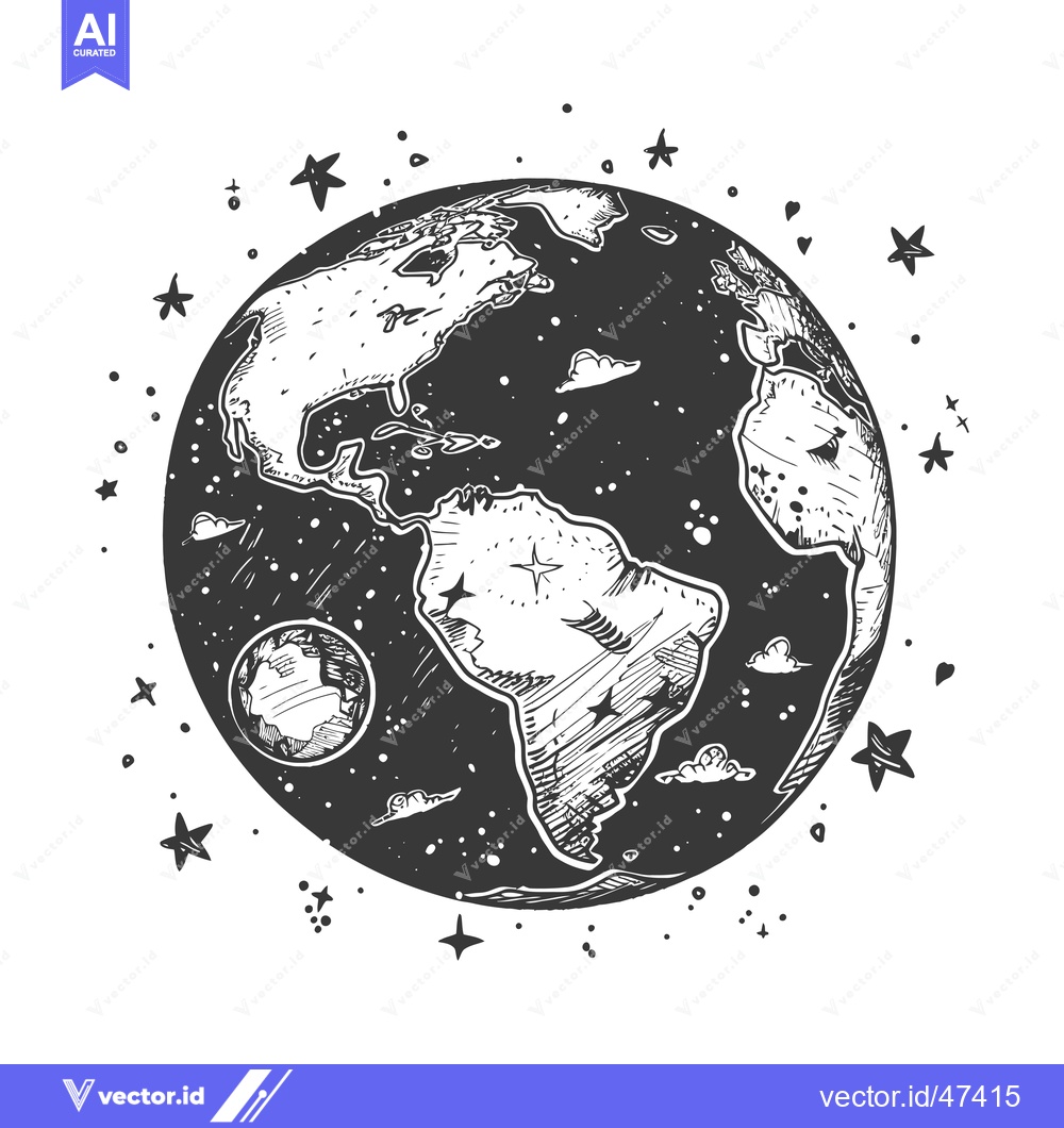 Premium Vector of Hand-drawn Sketch of Earth with Stars and Clouds