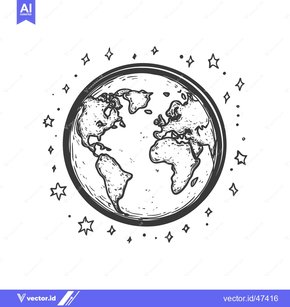 Premium Vector dari Hand-Drawn Sketch of Earth with Stars Surrounding It