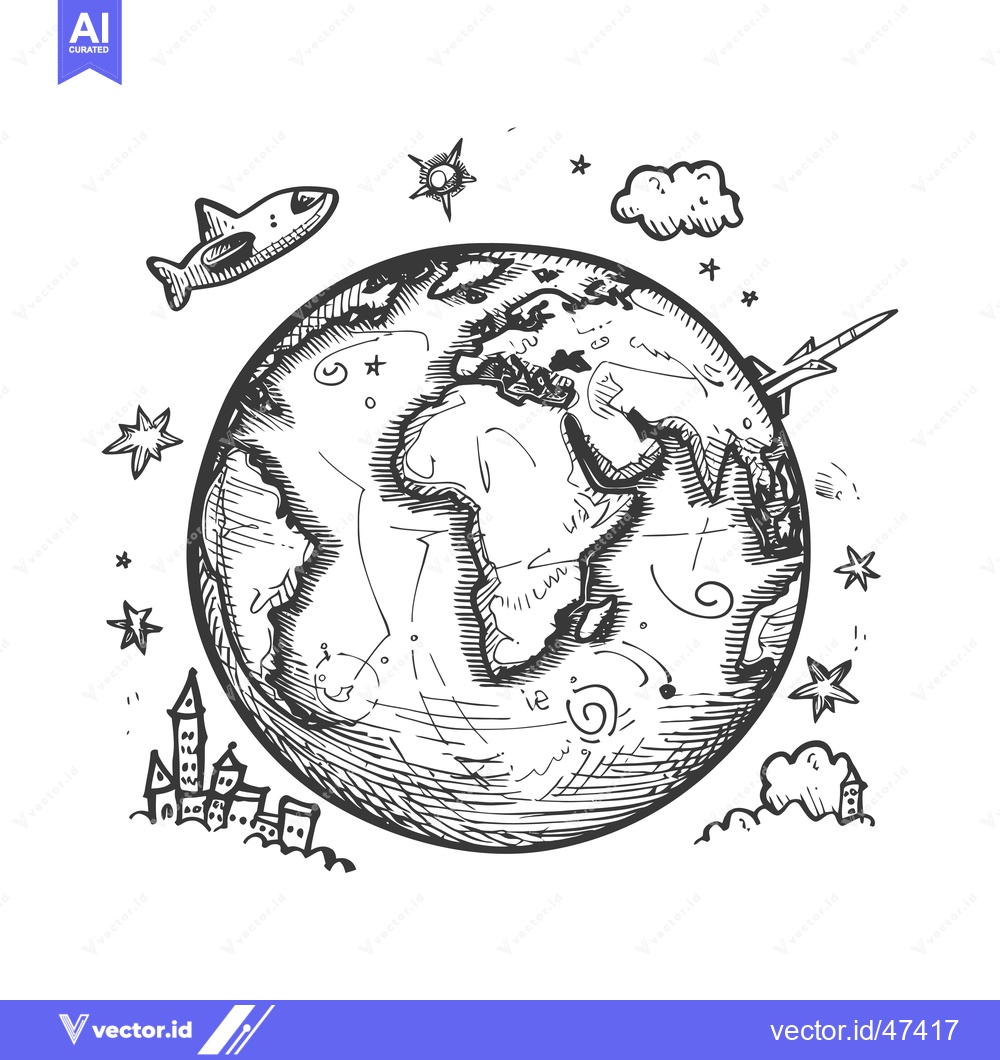 Premium Vector of Hand-drawn sketch of Earth with surrounding space elements
