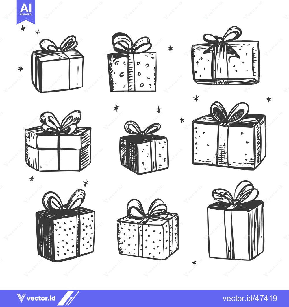 Premium Vector of Hand-drawn Sketch of Eight Gift Boxes with Bows
