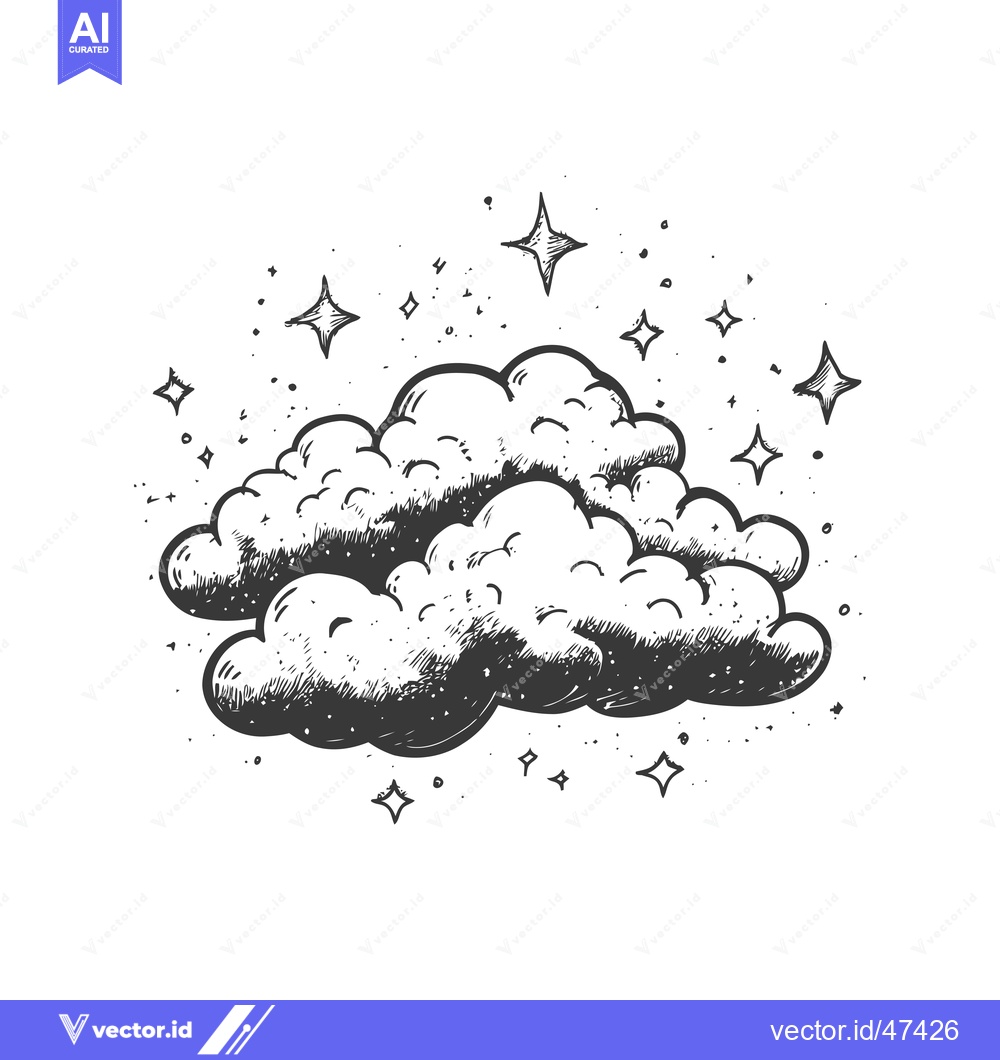Premium Vector of Hand-Drawn Sketch of Fluffy Clouds with Sparkling Stars
