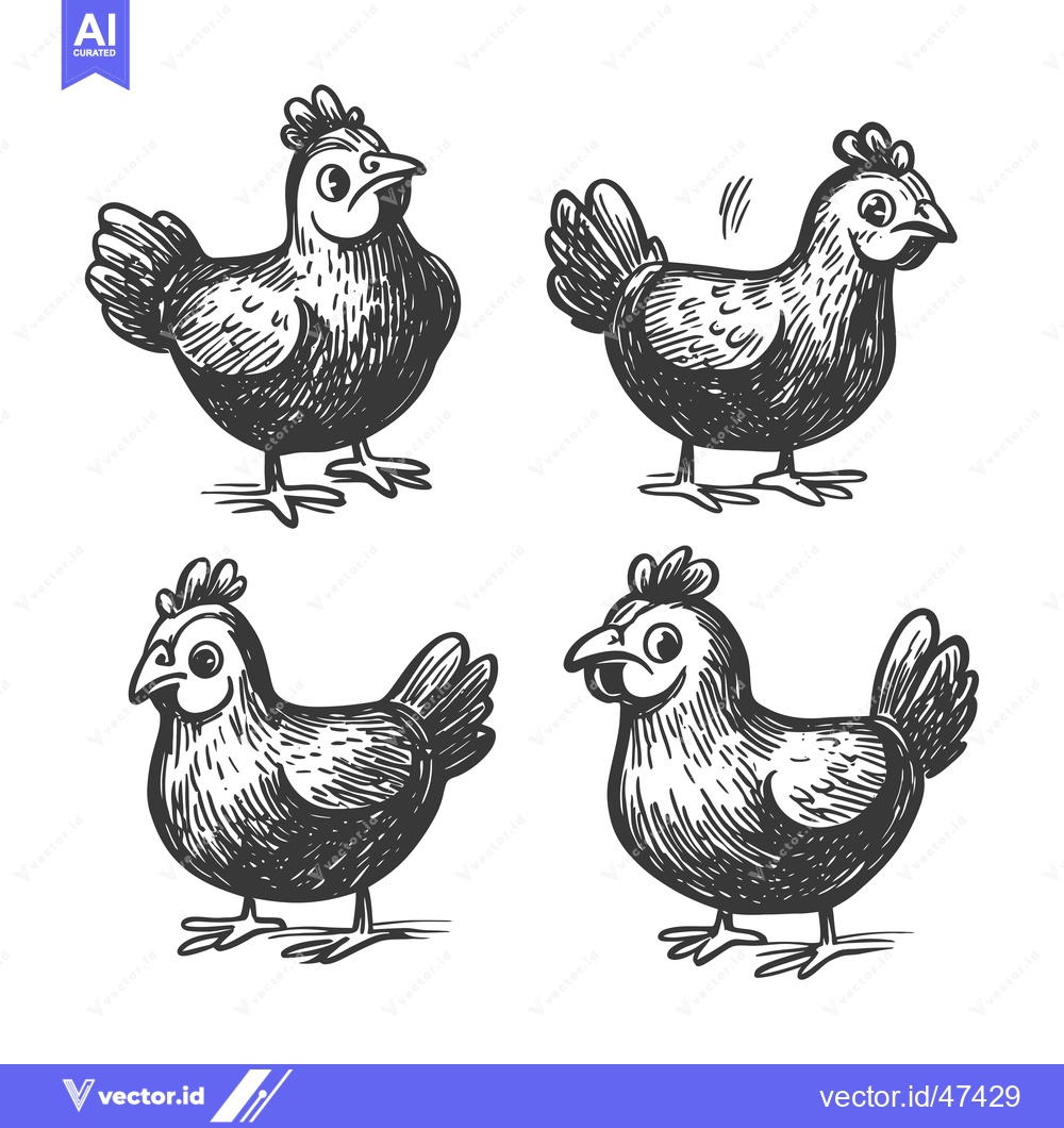 Premium Vector dari Hand-Drawn Sketch of Four Chickens in Different Poses
