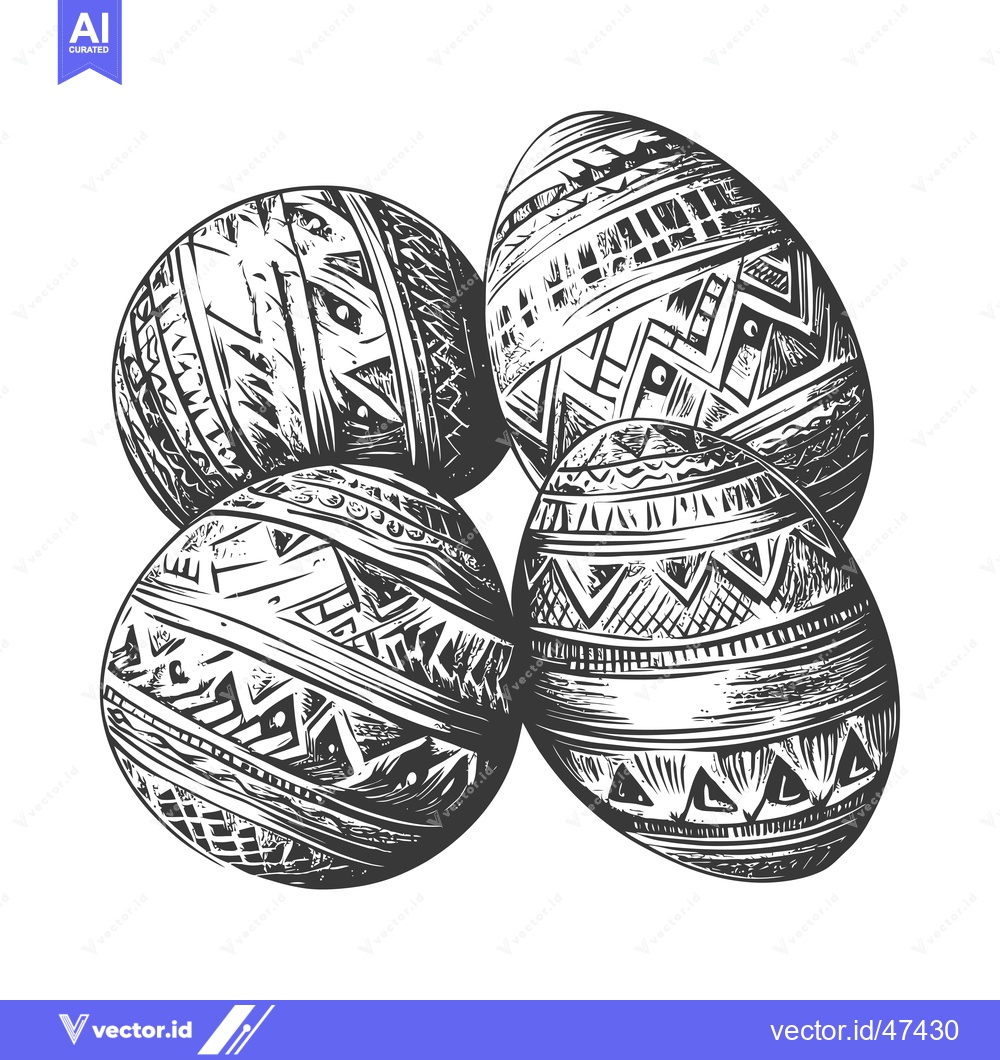 Premium Vector of Hand-drawn Sketch of Four Ornate Eggs