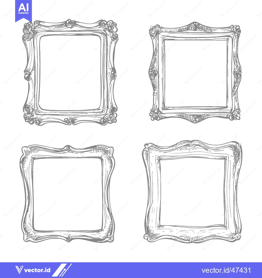 Premium Vector dari Hand-drawn sketch of four ornate picture frames