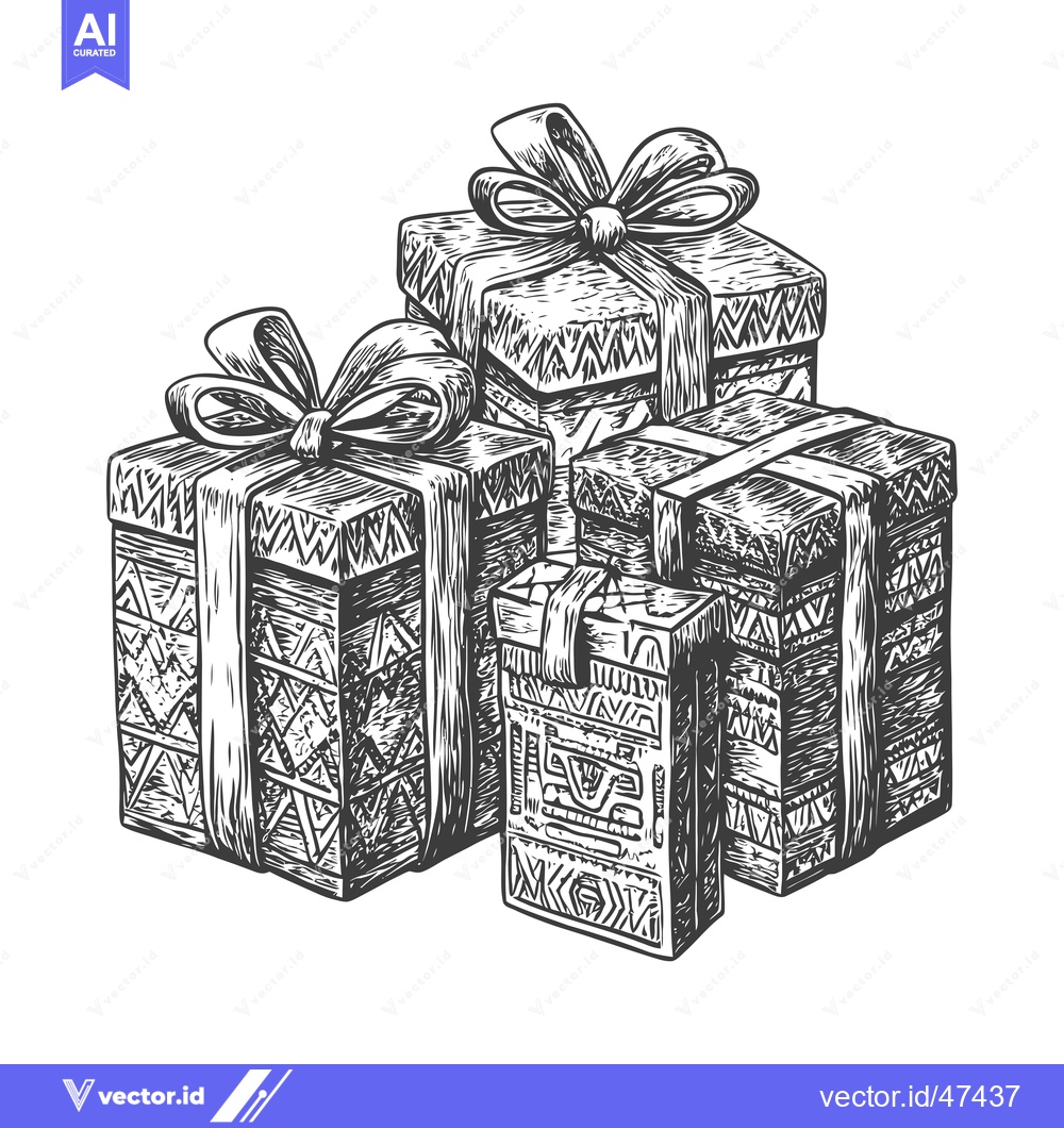 Premium Vector of Hand-Drawn Sketch of Four Wrapped Gift Boxes with Bows