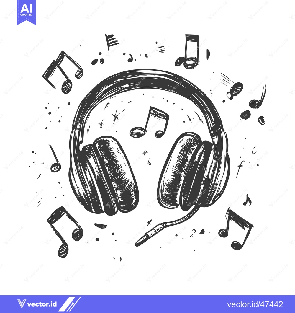 Premium Vector of Hand-drawn sketch of headphones with musical notes surrounding them