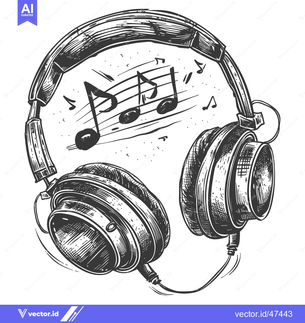 Premium Vector of Hand-Drawn Sketch of Headphones with Music Notes