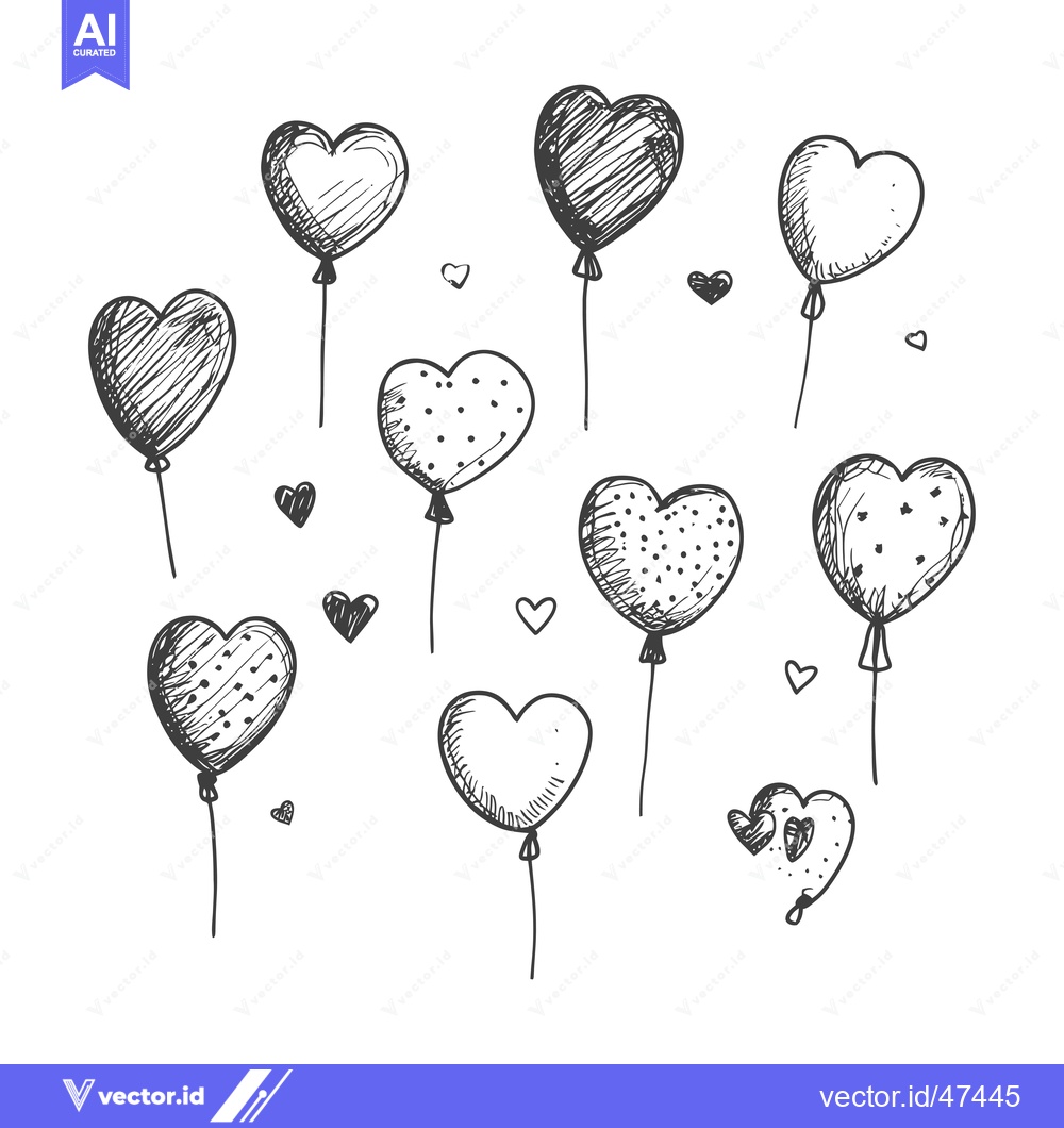 Premium Vector of Hand-Drawn Sketch of Heart-Shaped Balloons and Small Hearts