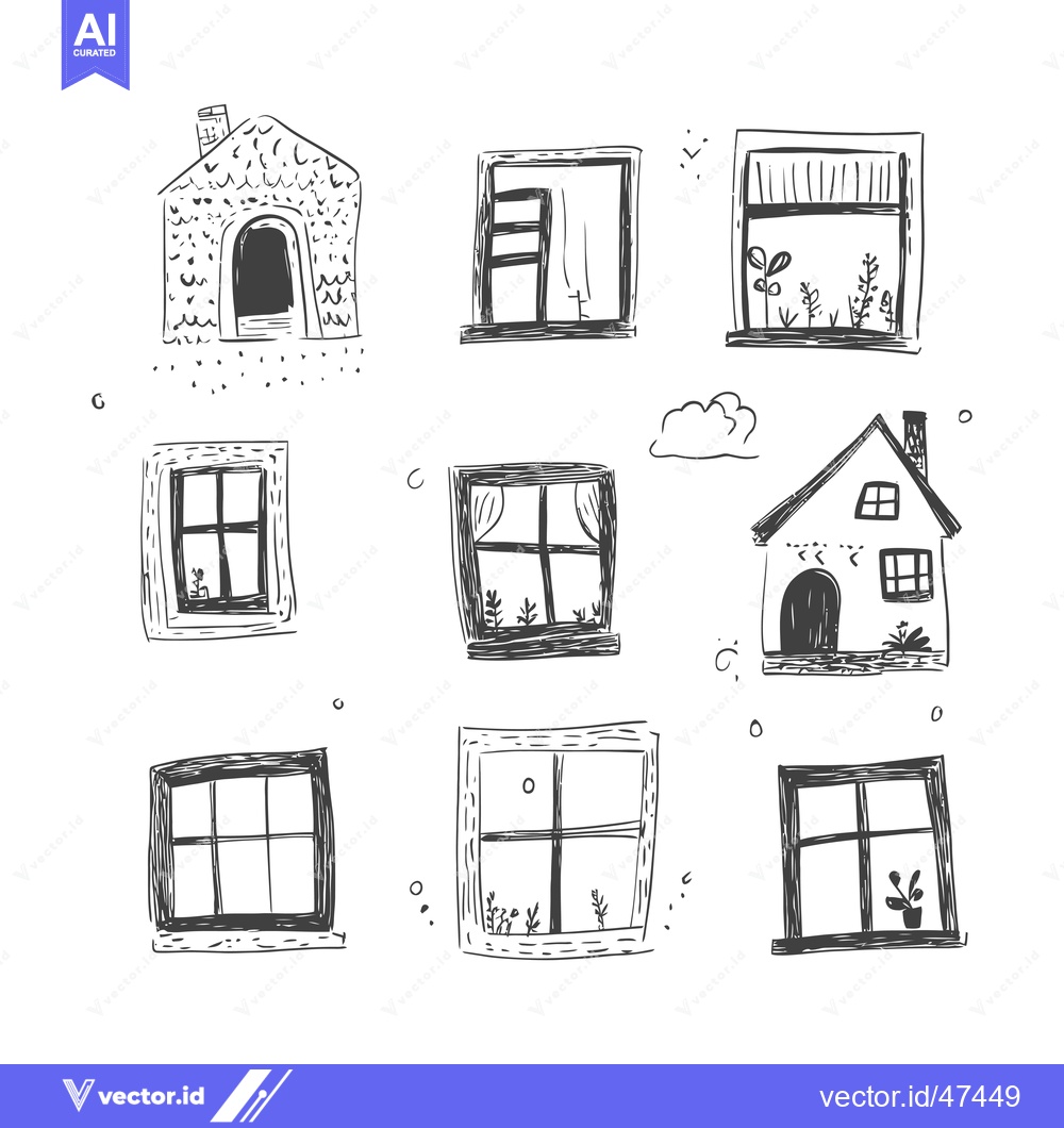 Premium Vector of Hand-drawn Sketch of Houses with Windows and a Cloud
