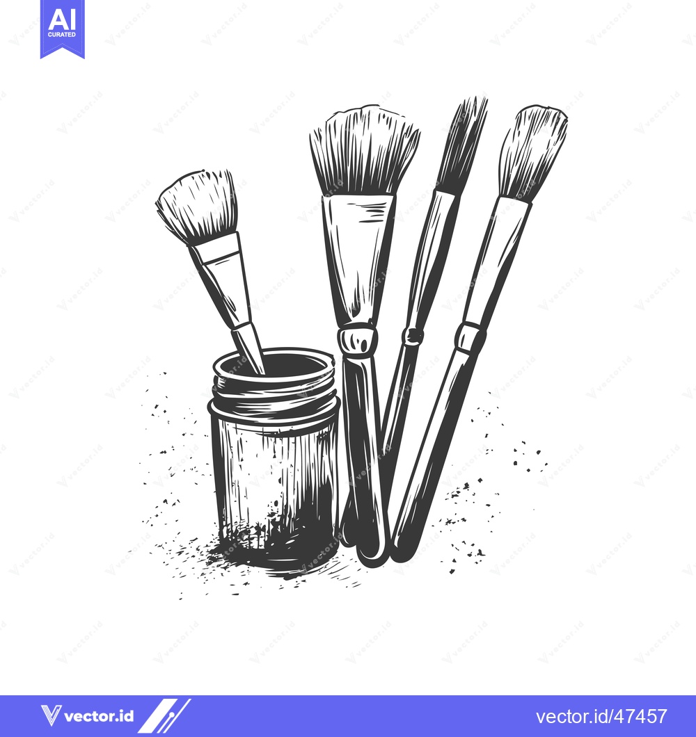Premium Vector of Hand-Drawn Sketch of Makeup Brushes in a Jar