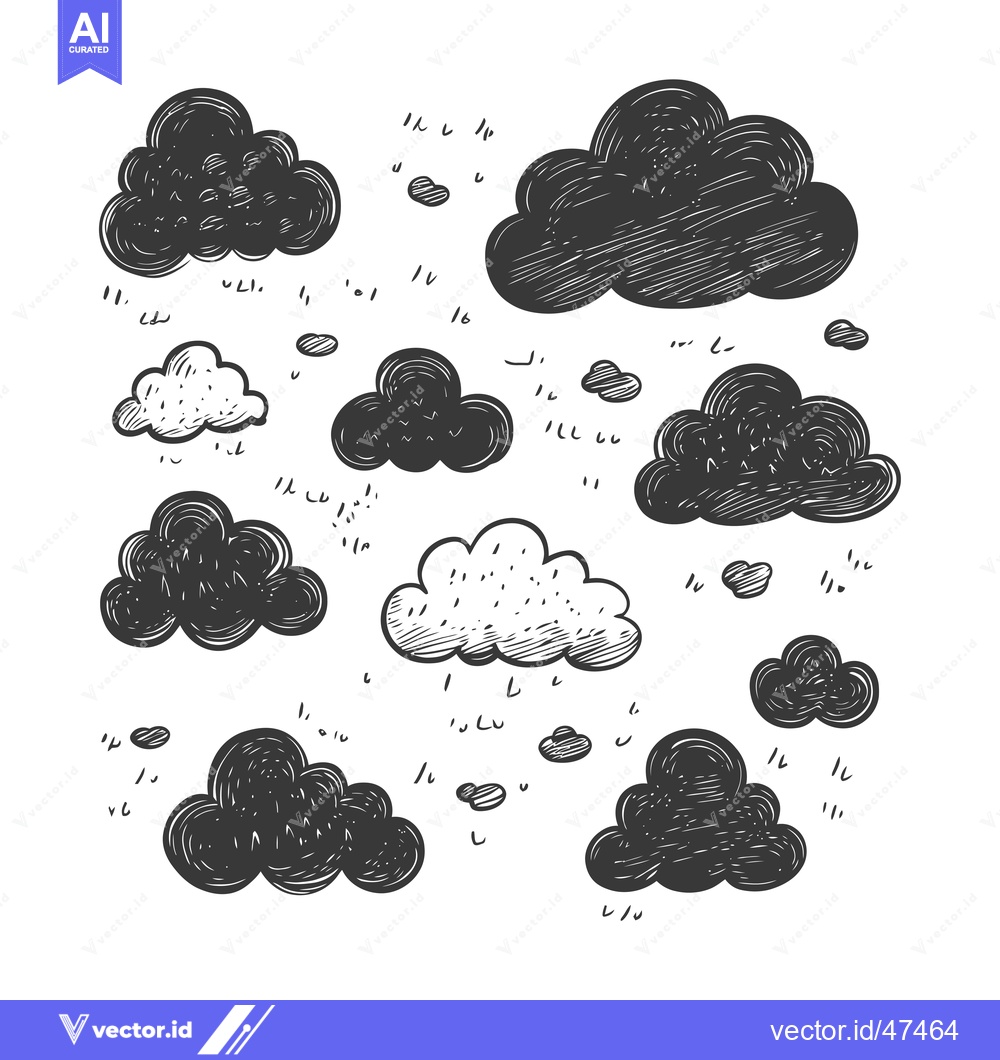 Premium Vector dari Hand-Drawn Sketch of Multiple Clouds in Black and White