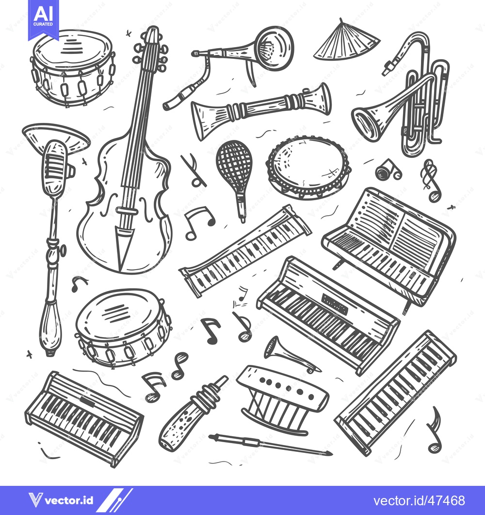 Premium Vector of Hand-Drawn Sketch of Musical Instruments and Notes