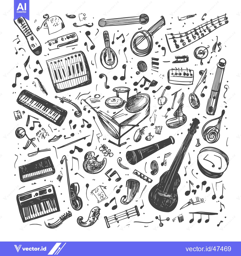 Premium Vector dari Hand-Drawn Sketch of Musical Instruments and Notes